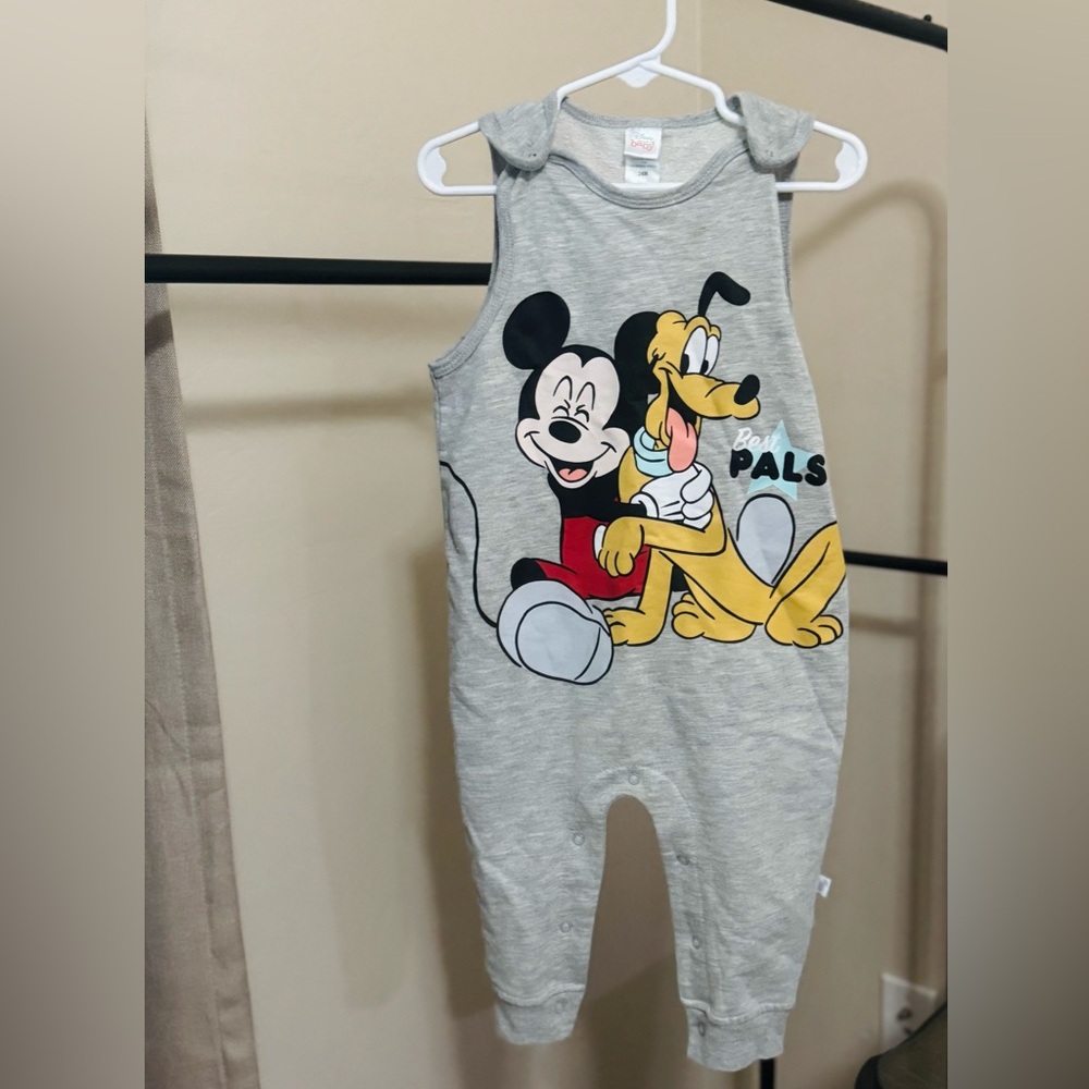 Baby Disney Gray Romper with Mickey and Pluto
